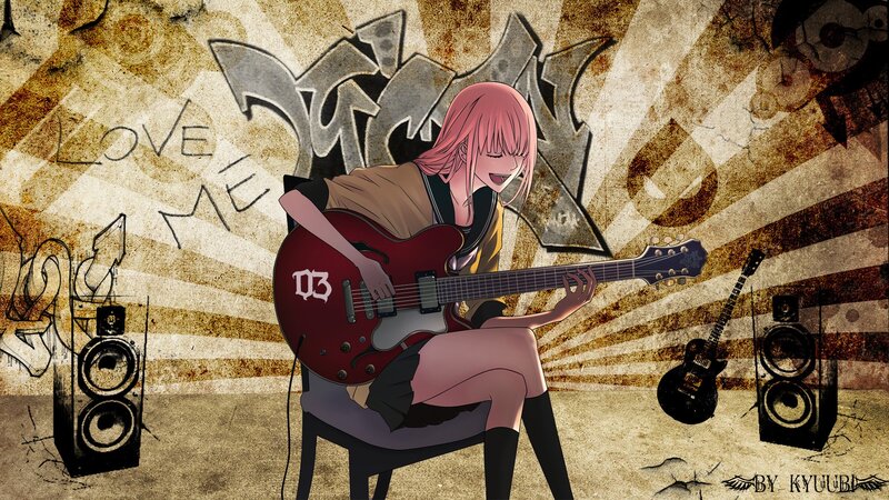 anime girl playing guitar