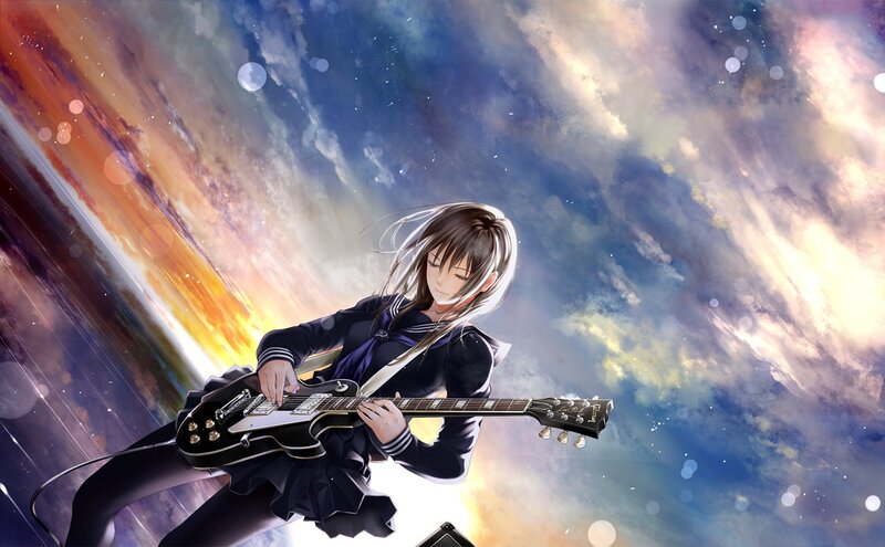 Anime girl playing guitar
