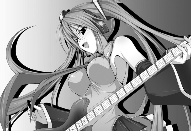 Anime Girl Playing Guitar — Black, Energetic