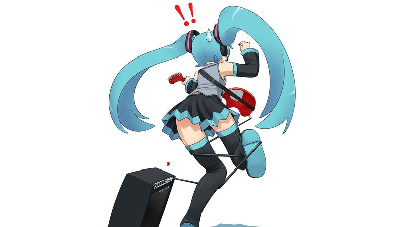 Anime Girl Playing Guitar — Blue, Energetic, Digital Art, Speaker