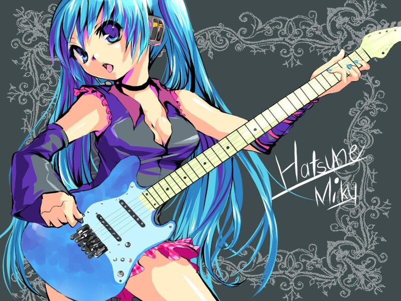 Anime Girl Playing Guitar — Blue