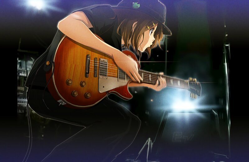 Anime Girl Playing Guitar — Brown, Dramatic