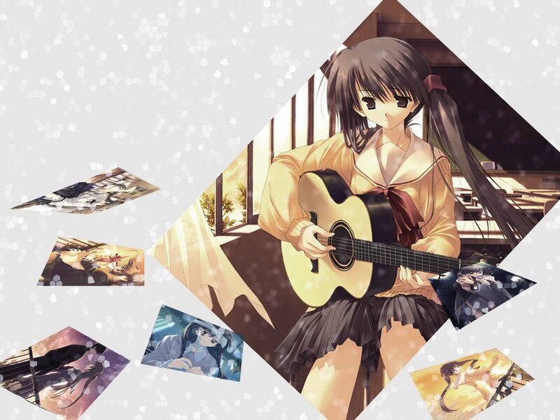 Anime girl playing guitar collage