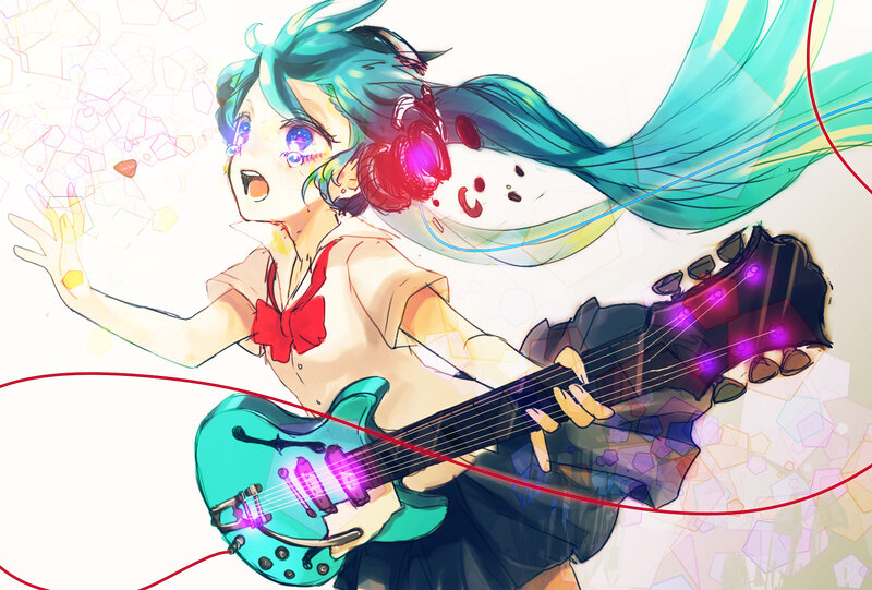 Anime Girl Playing Guitar — Cyan