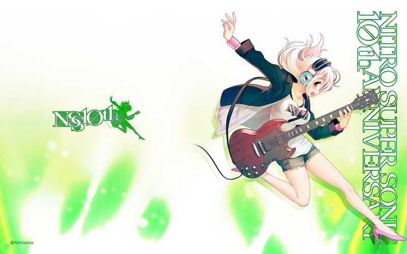 Anime Girl Playing Guitar — Green, Energetic, Headphones