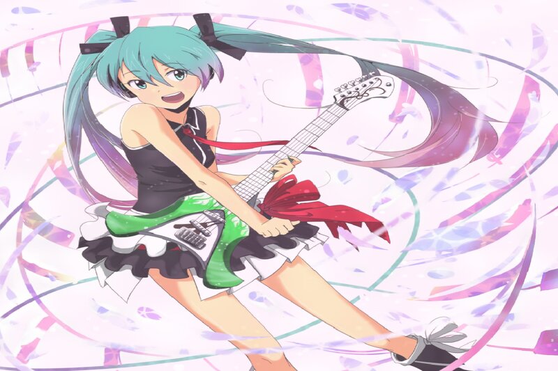 Anime Girl Playing Guitar — Green, Energetic