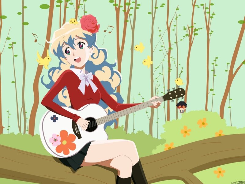 Anime Girl Playing Guitar — Green