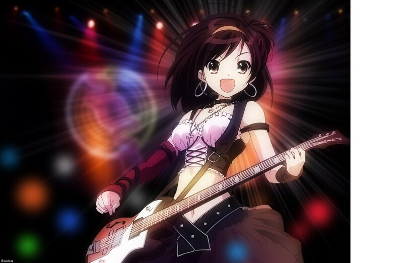 anime girl playing guitar on stage