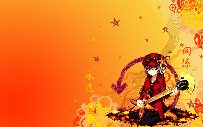 Anime Girl Playing Guitar — Orange