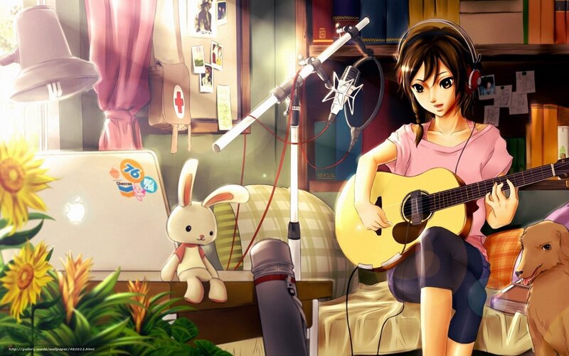 Anime Girl Playing Guitar — Pink, Calm