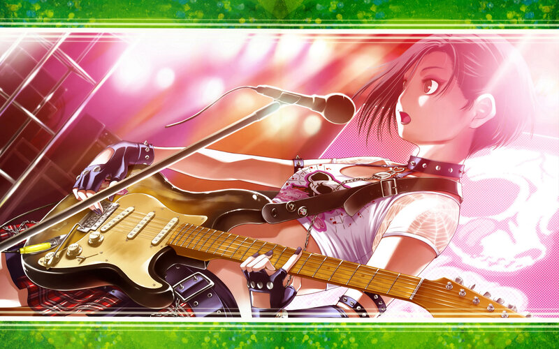 Anime Girl Playing Guitar — Pink, Energetic