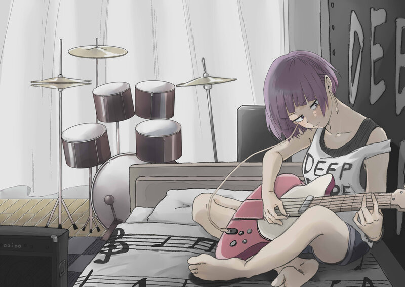 Anime Girl Playing Guitar — Purple, Calm