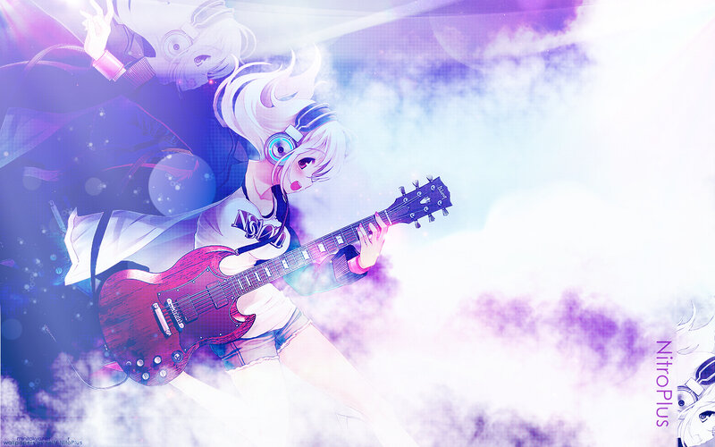 Anime Girl Playing Guitar — Purple, Dramatic