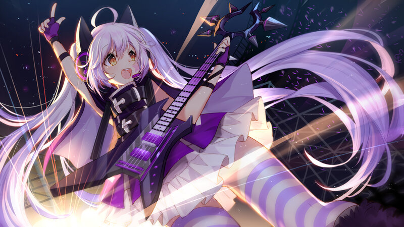 Anime Girl Playing Guitar — Purple, Energetic, Night, Digital Art