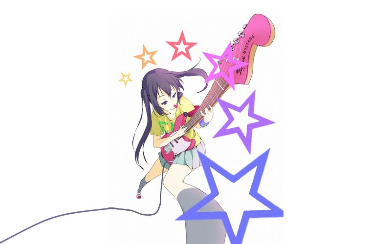 Anime Girl Playing Guitar — Purple, Energetic, Stars