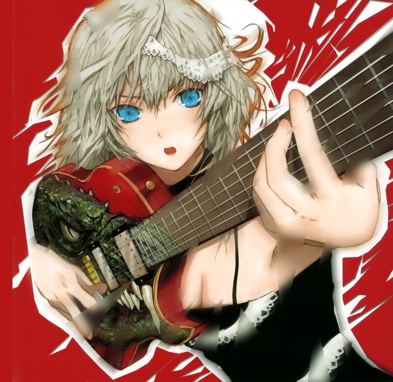 Anime Girl Playing Guitar — Red, Dramatic