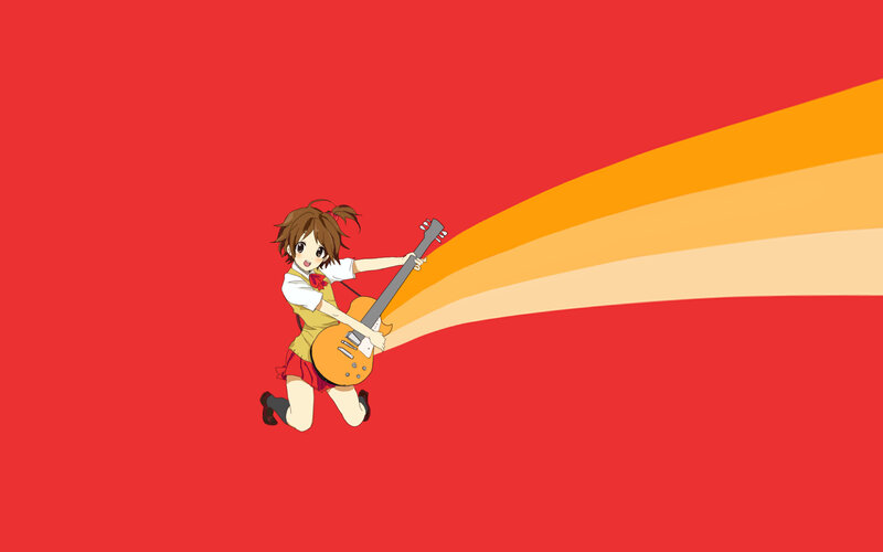 Anime Girl Playing Guitar — Red, Energetic, School Uniform