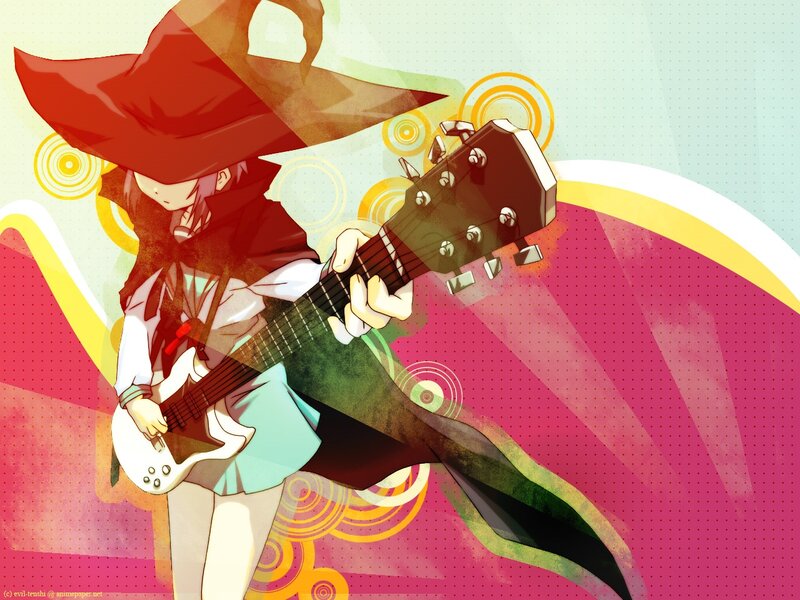 Anime Girl Playing Guitar — Red, Energetic