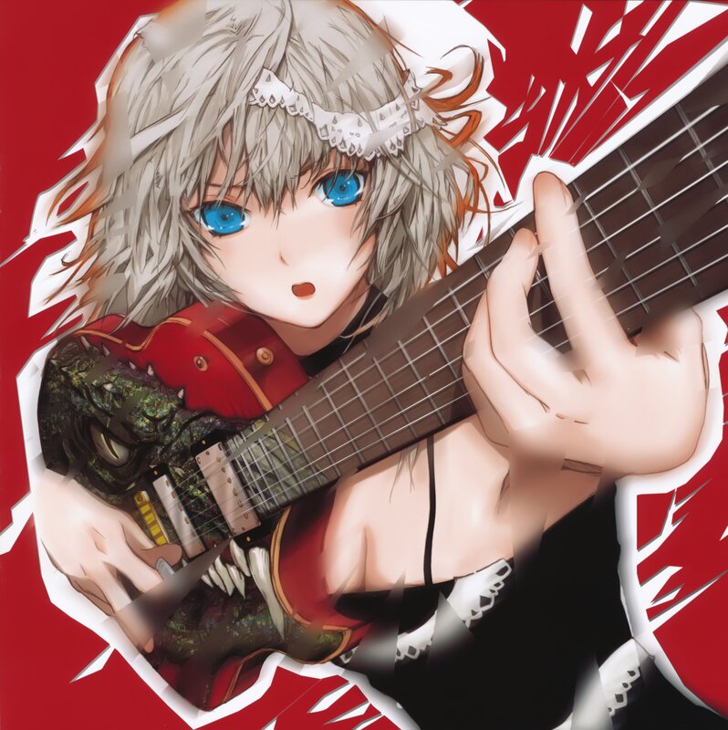 Anime Girl Playing Guitar — Red, Intense