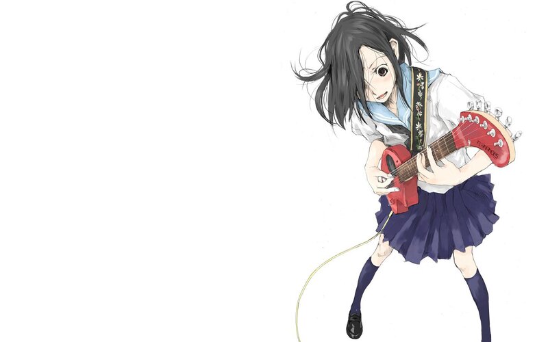 Anime Girl Playing Guitar — White, Energetic