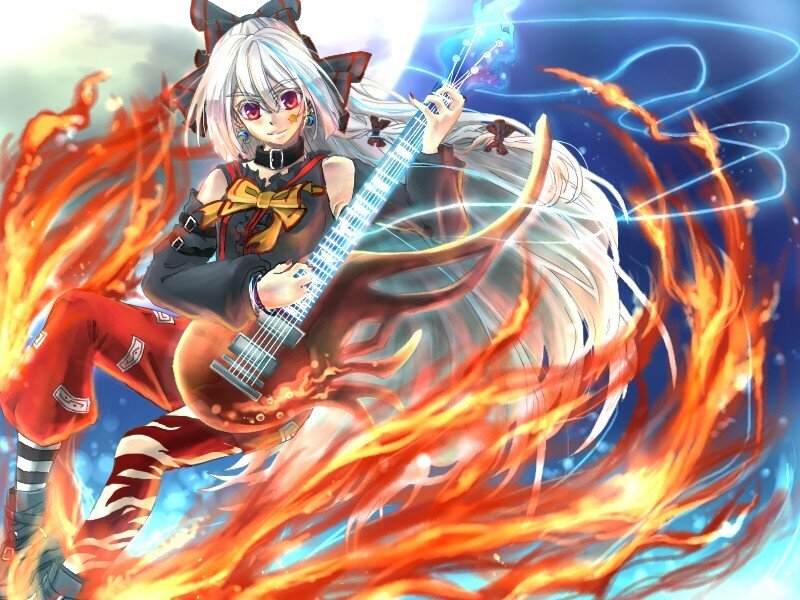 Anime Girl Playing Guitar — White