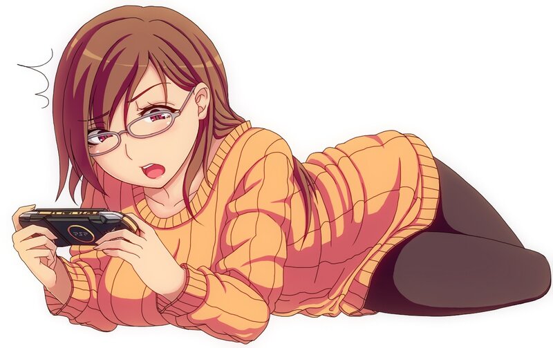 anime girl playing handheld game