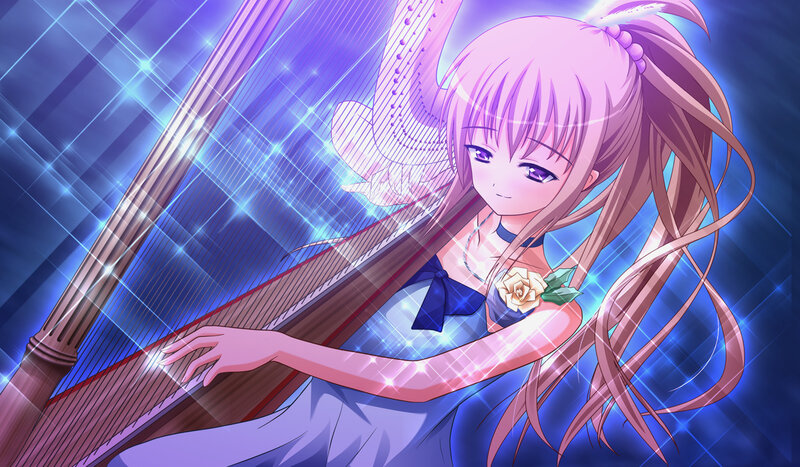 Anime Girl Playing Harp — Blue, Dramatic
