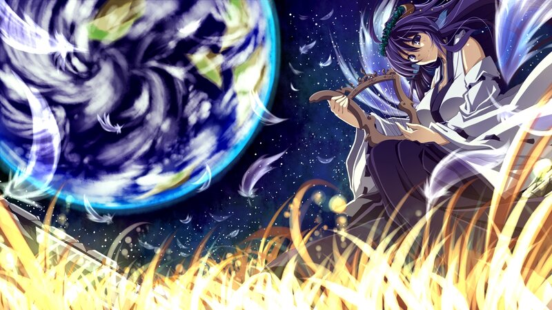 Anime Girl Playing Harp — Blue