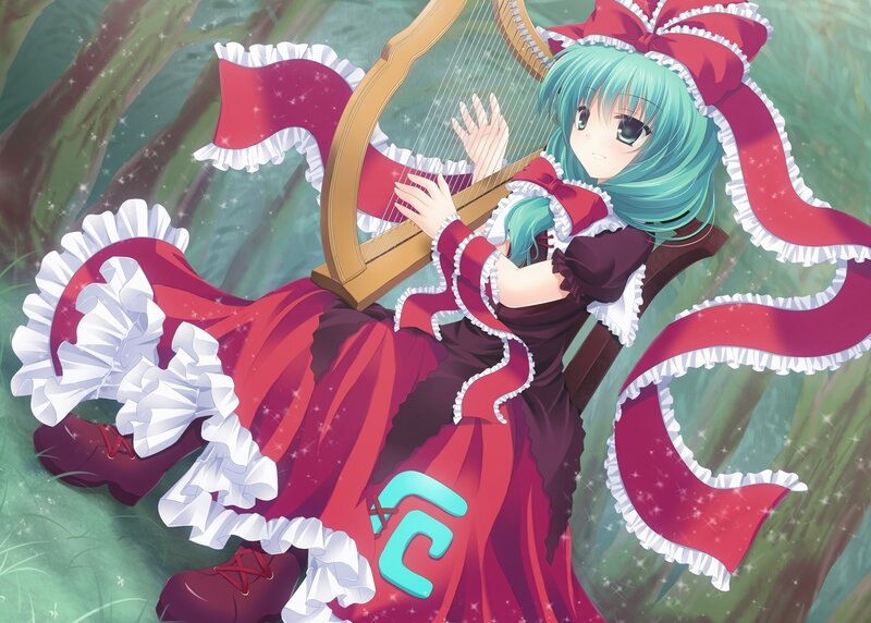 anime girl playing harp