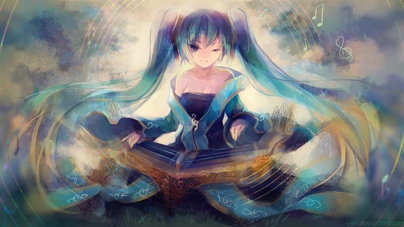 Anime Girl Playing Instrument — Blue