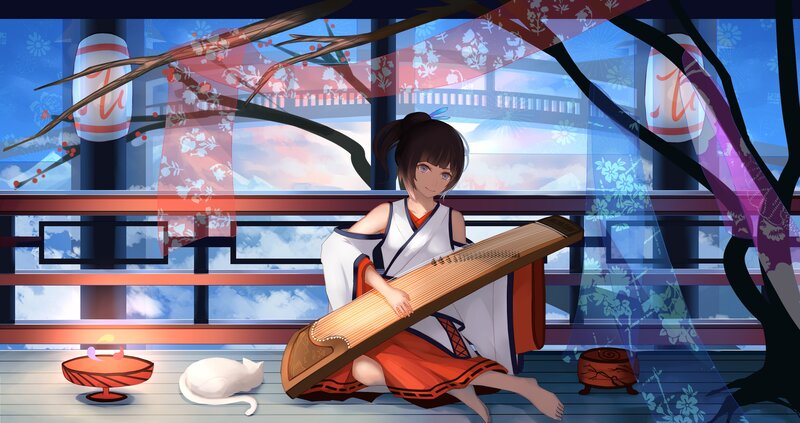 Anime Girl Playing Koto