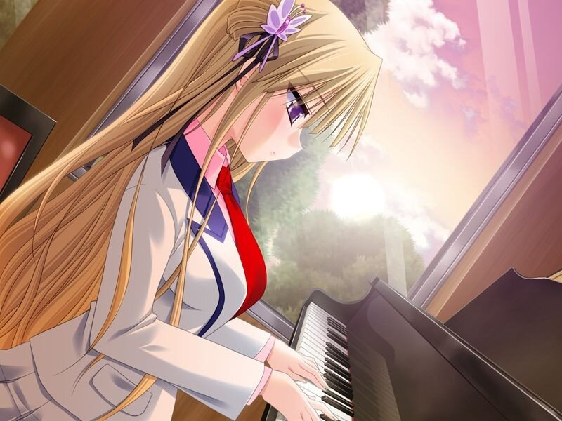 anime girl playing piano
