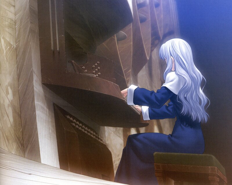 anime girl playing piano