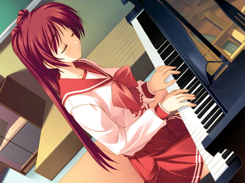 anime girl playing piano