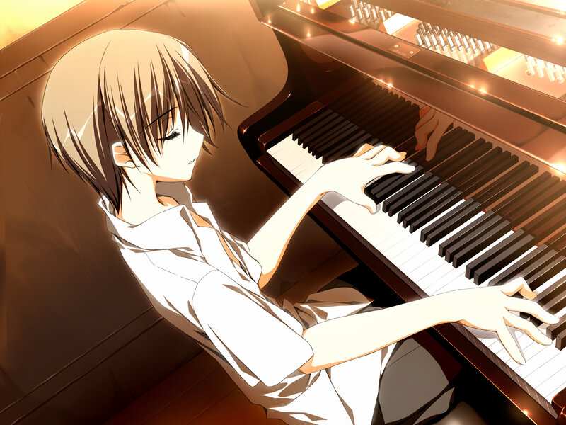 anime girl playing piano