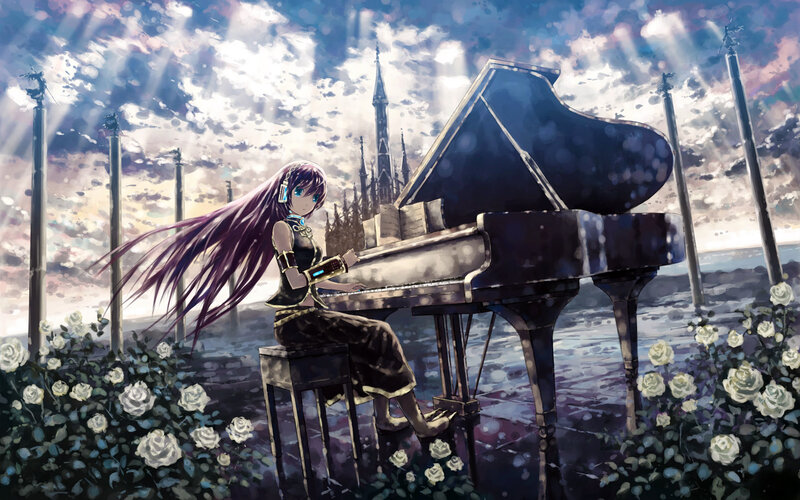 Anime girl playing piano