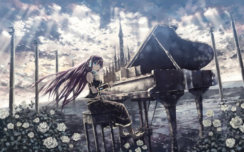anime girl playing piano