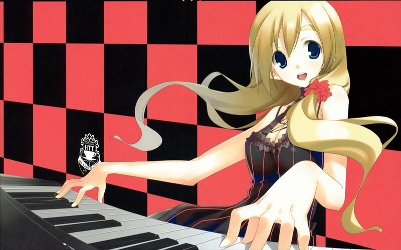 anime girl playing piano