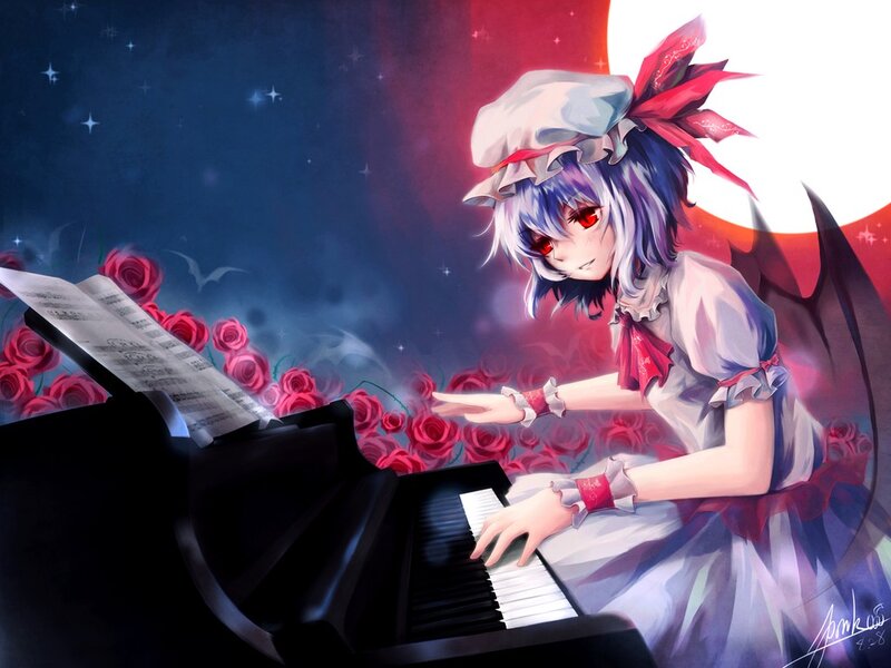 Anime Girl Playing Piano — Blue, Dramatic
