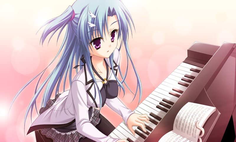 Anime Girl Playing Piano — Blue
