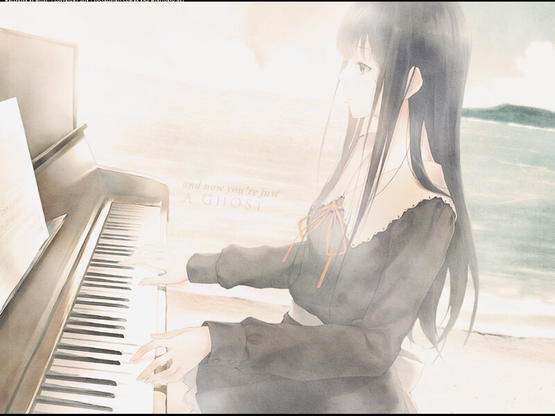 Anime Girl Playing Piano — Gray