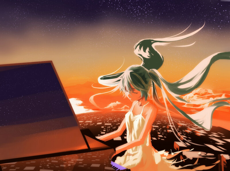 Anime Girl Playing Piano — Orange
