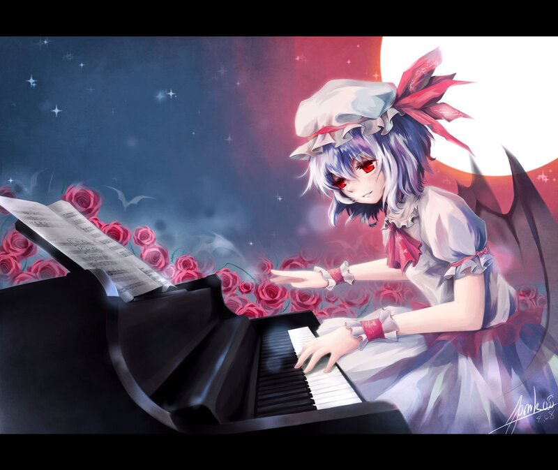 Anime Girl Playing Piano — Purple, Dramatic