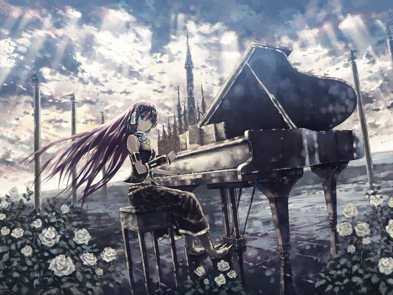 Anime Girl Playing Piano — Purple
