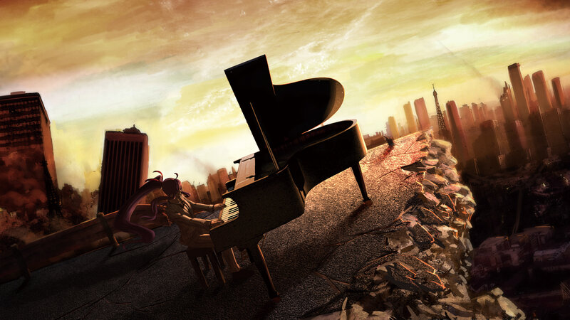 Anime Girl Playing Piano — Yellow