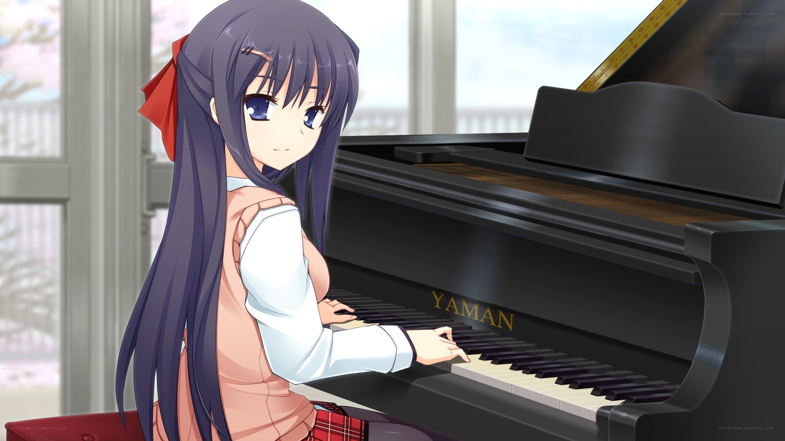 anime girl playing piano