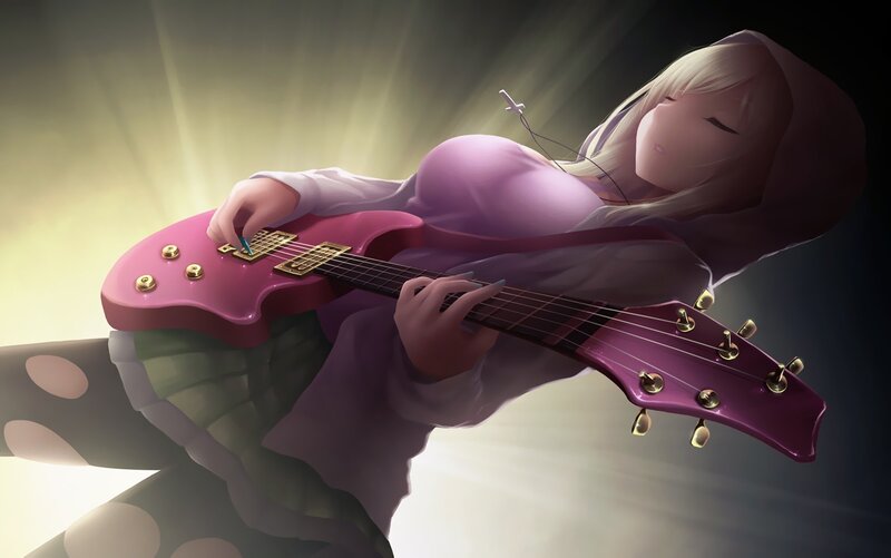 Anime girl playing pink guitar