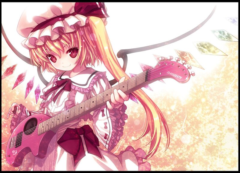 Anime girl playing pink guitar