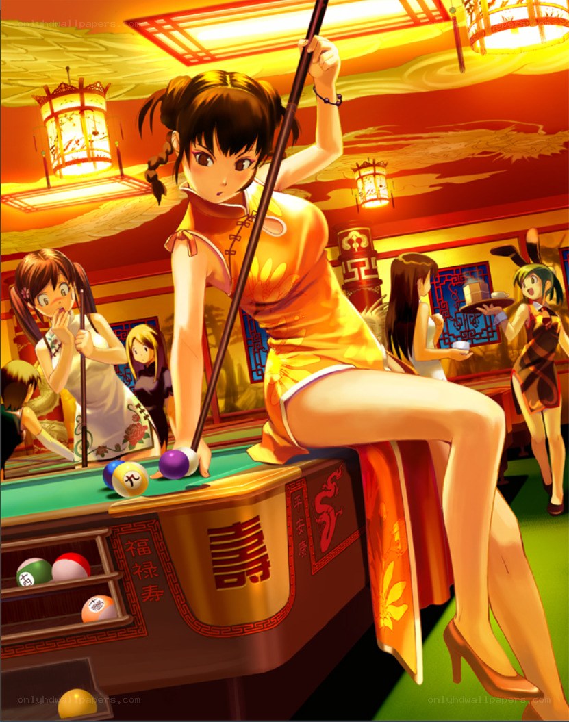 Anime girl playing pool