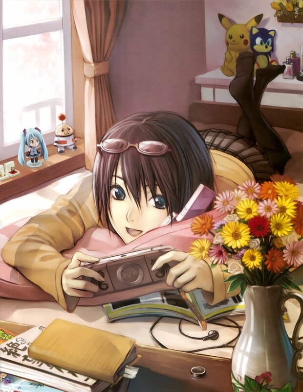 Anime girl playing PSP